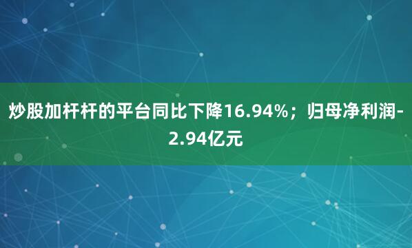 炒股加杆杆的平台同比下降16.94%；归母净利润-2.94亿元